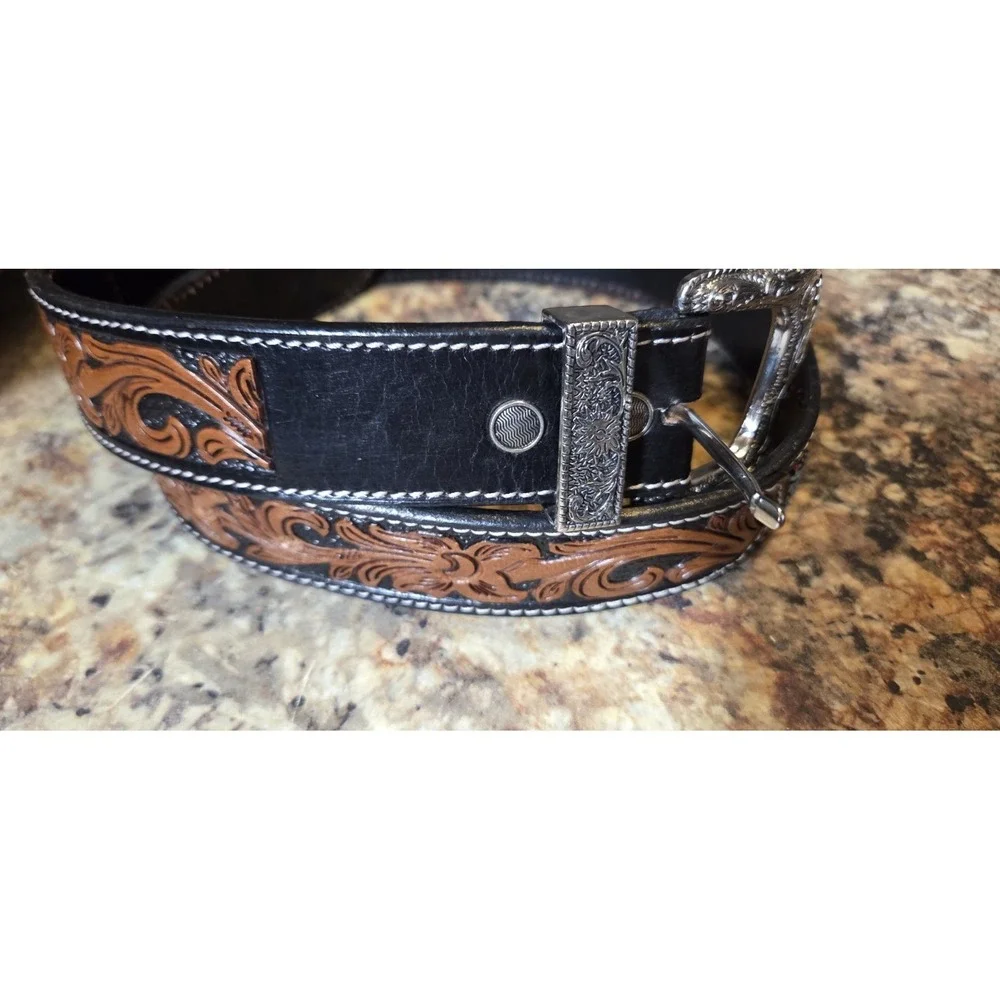 Beaded Tooled Leather Western Belt,  Rodeo, Festival, Concert